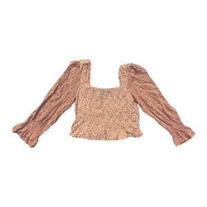 Square Neckline Frilly Shirred Ditsy Floral Pattern Blouse Shirt Crop Top SZ XL